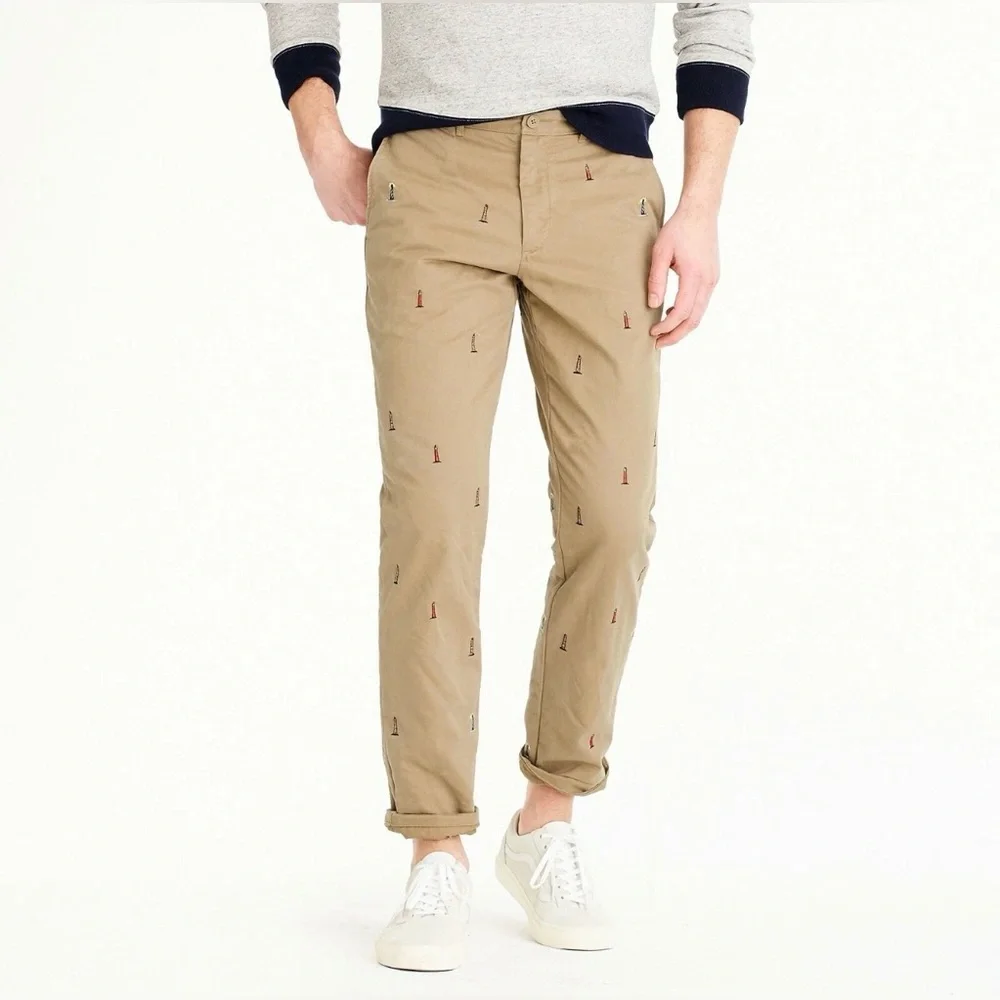 J.‎ Crew 770 Khaki Chinos with Embroidered Lighthouses Size:33/30